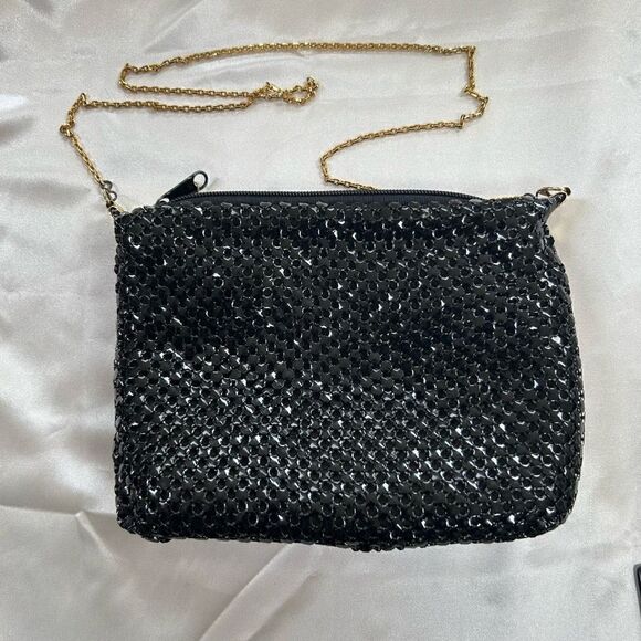 Vintage 70’s chain mail glow mesh sparkly black handbag - Picture 1 of 14